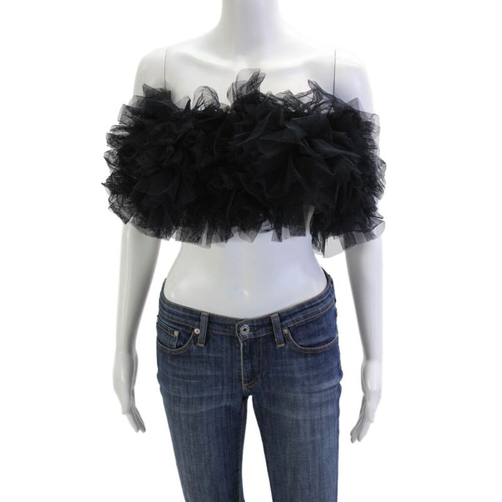 Designer Women Black Tulle Cropped Sleeveless Top Gothic Size One Size